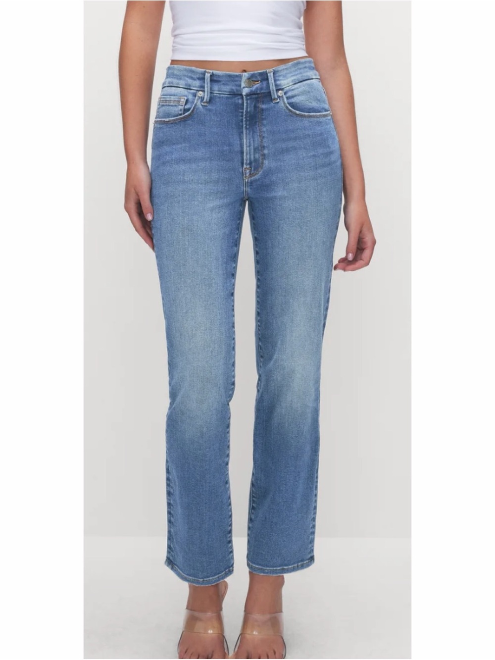 Good American High Rise Straight Jeans Blue
